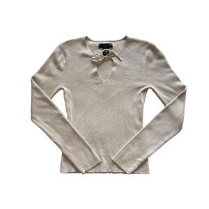 Silk Banana Republic Long Sleeve Small Shirt Keyhole Blouse Top Tan Beige